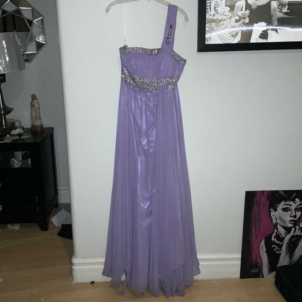 Purple lilac lavender Grecian formal prom dress